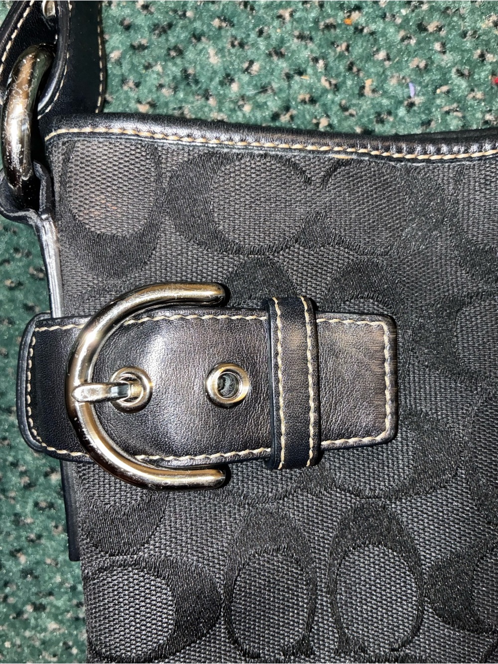 Coach Soho Black Vintage Signature Canvas Shoulder Bag with Leather Trim - Picture 7 of 16
